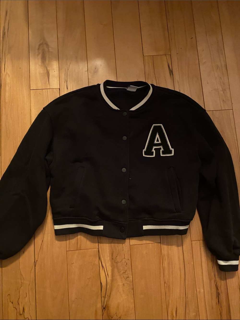 Zara Black Varsity Jacket with White Trim and 'A' Patch
